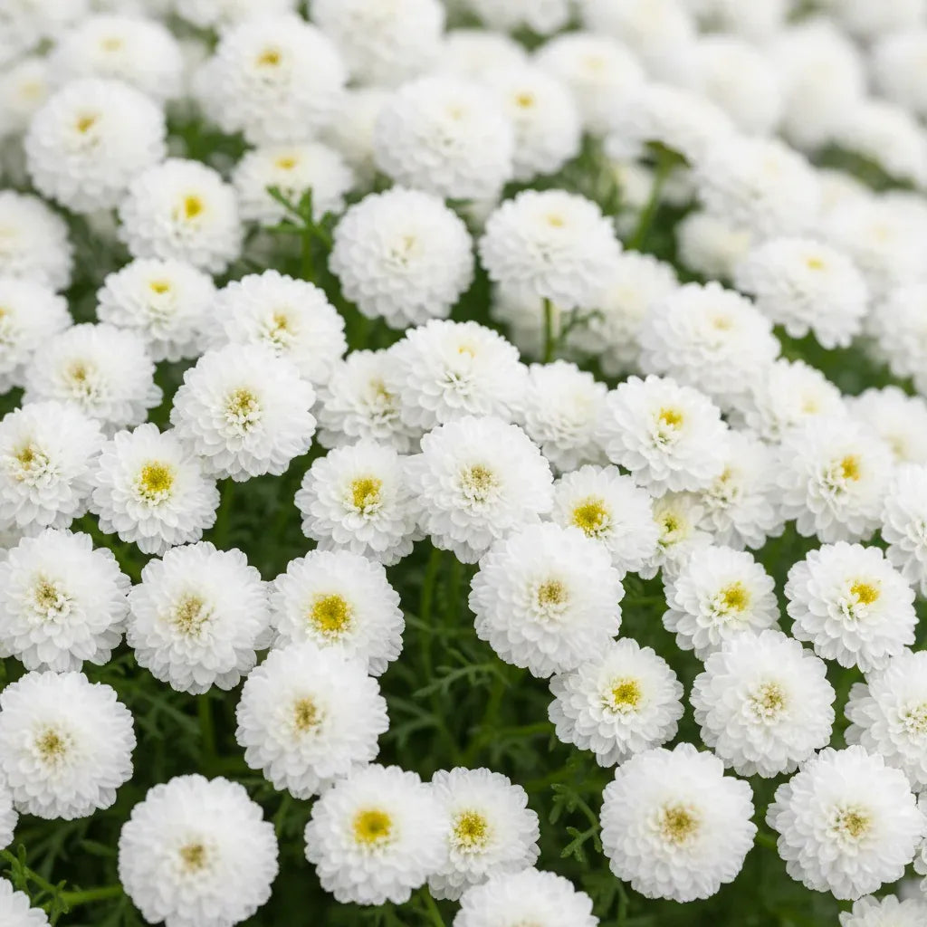 Close-up of white flowers with yellow centers on a green plant.