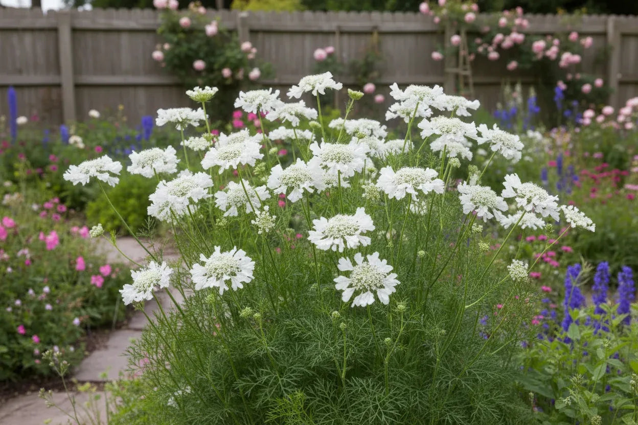 Orlaya in full bloom in the garden
