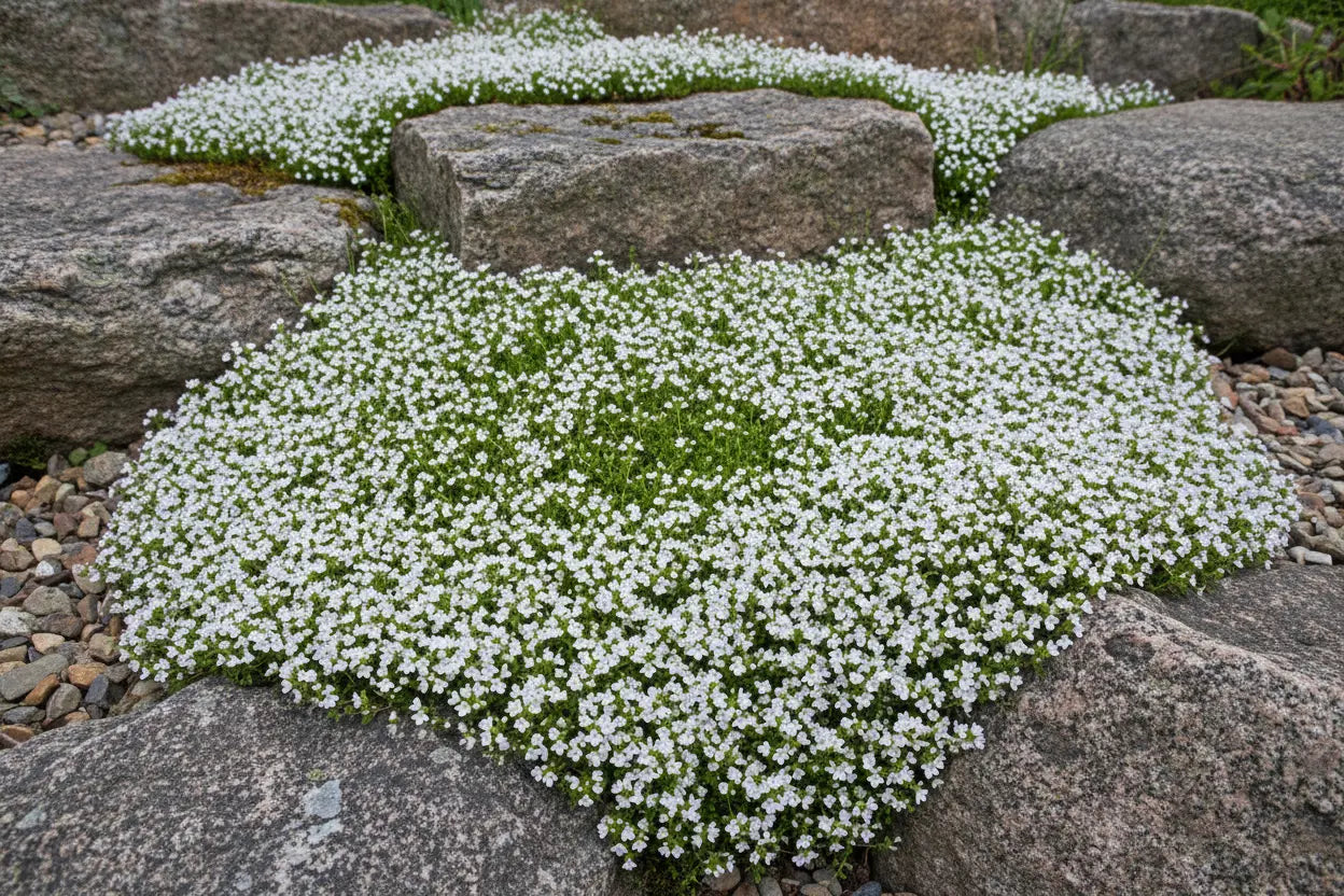 White creeping Thyme in flower