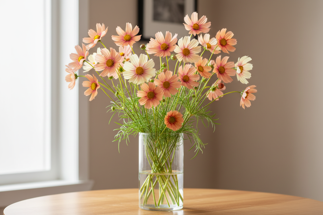 Cosmos Apricot Lemonade — two-tone apricot to lemon-cream vase