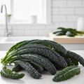 Fresh cavolo nero on a light bright airy kitchen bench