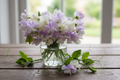 Sweet Pea Lilac and White — Lathyrus odoratus posy in a glass vase