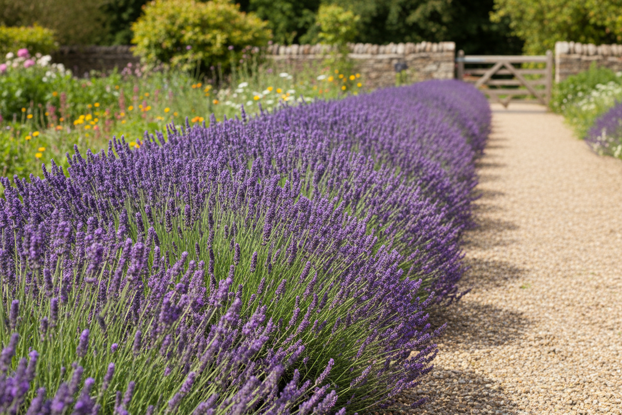 Lavender Hidcote — Lavandula angustifolia as a neat garden hedge