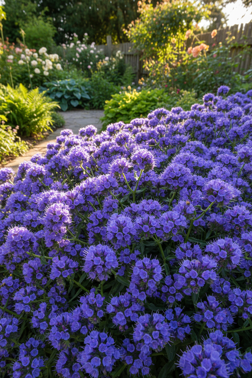 Blue Bedder Echium — Echium plantagineum, vivid violet-blue trumpet flowers in bright sunlight