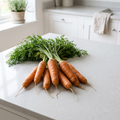 Kuroda Improved carrots fanned across a pale kitchen island