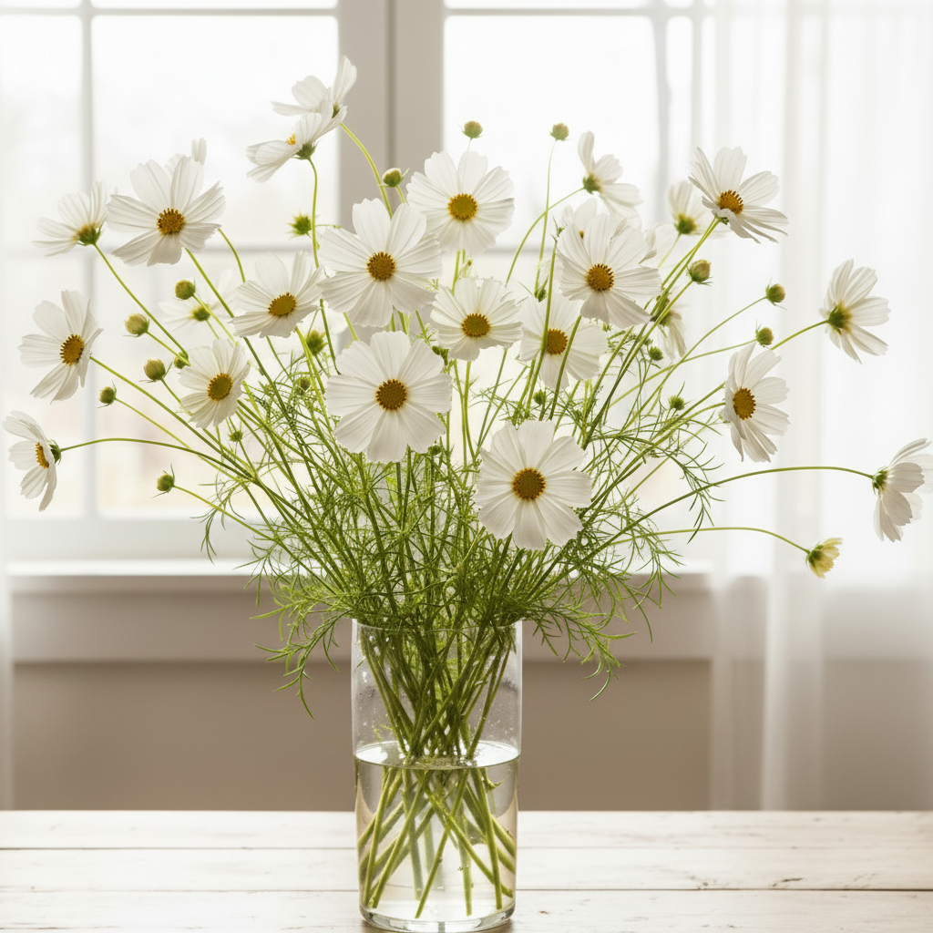 White Cosmos Vase Square